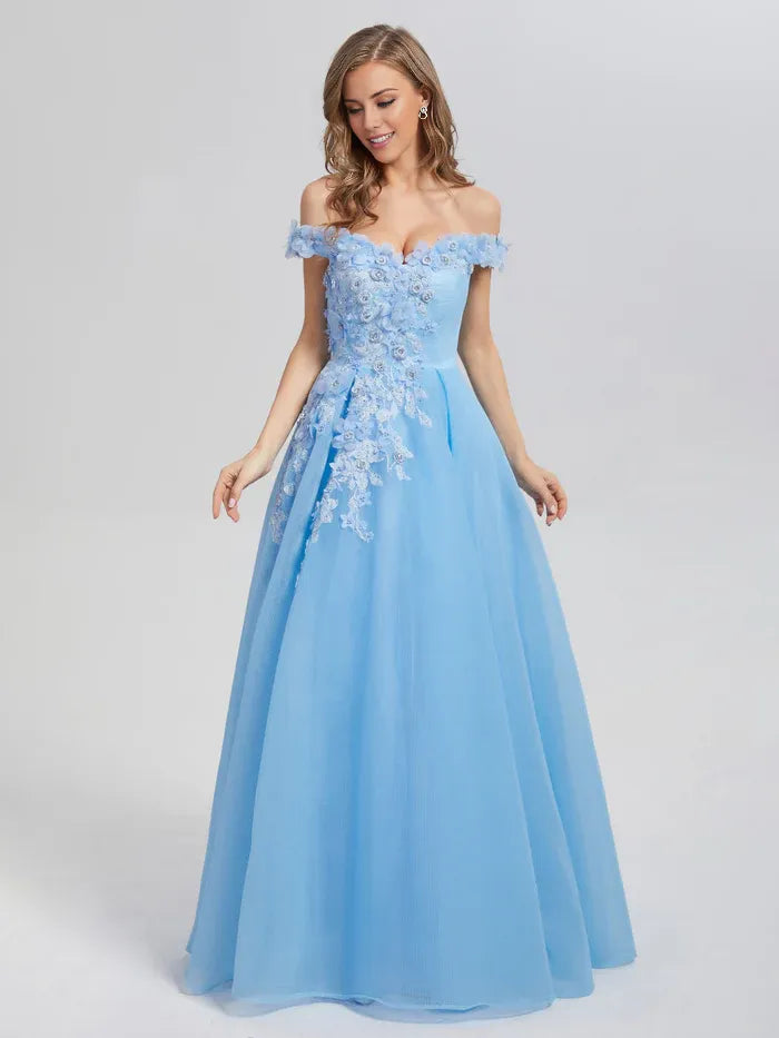 Elegant A-line Off the Shoulder Sleeveless Backless Floor-Length Prom Dress